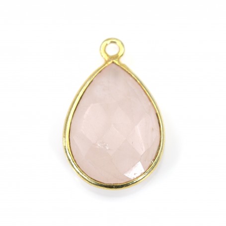 Faceted drop rose quartz set in gold-plated silver 13x17mm x 1pc