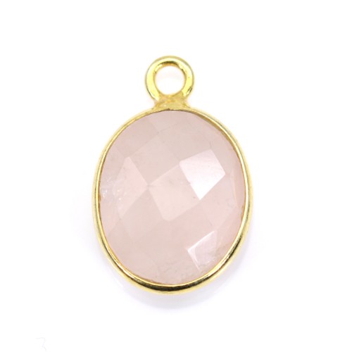 Conjunto de quartzo rosa facetado oval em prata dourada 10x12mm x 1pc
