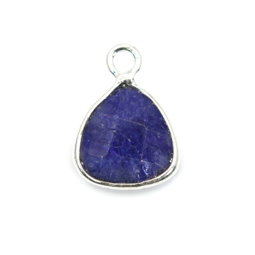 Charm Gemstone dyed sapphire color faceted triangle set in silver 925 9*13mm x 1pc