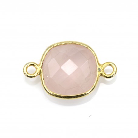 Faceted cushion cut rose quartz set in gold-plated silver 2 rings 11mm x 1pc