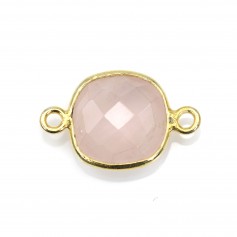 Cuarzo rosa en forma de cojín engastado en plata dorada 2 anillos 11mm x 1pc