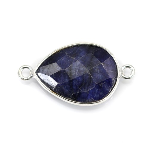 Drop-shape faceted treated blue gemstone set in silver 2 rings 13x17mm x 1pc