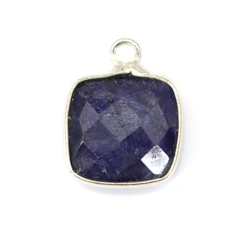 Square cut faceted treated blue gemstone set in 925 sterling silver 11mm x 1pc