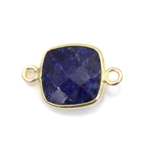 Square faceted treated blue gemstone set in gold gilt silver 2 rings 11mm x1pc