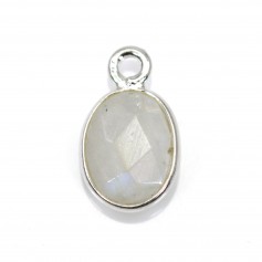 Charm Gemstone faceted oval moon set in silver 925 7x12mm x 1pc
