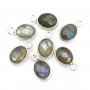 Oval faceted Labradorite charm set in 925 sterling silver and gold 7x12mm x 1pc