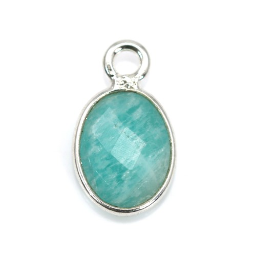 Oval faceted Amazonite charm set in 925 sterling silver and gold 7*12mm x 1pc