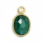 Charm Gemstone dyed emerald color faceted oval set silver 925 gold plated 7x12mm x 1pc