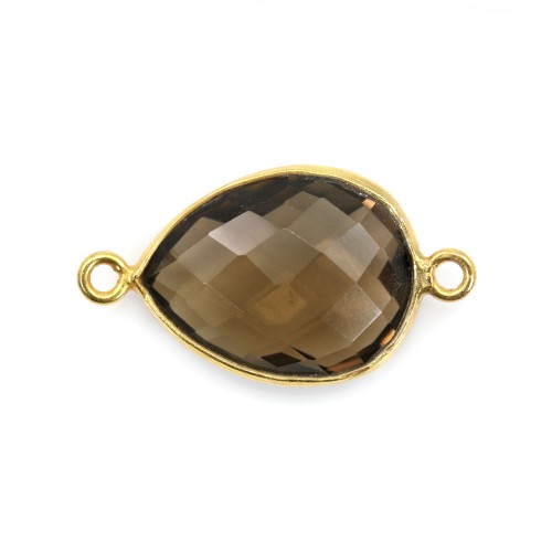 Faceted drop smoky quartz set in gold-plated silver 2 rings 13*17mm x 1pc