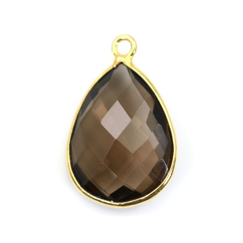 Faceted drop smoky quartz set in gold-plated silver 13x17mm x 1pc