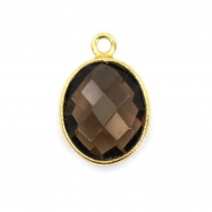 Faceted oval smoky quartz set in gold-plated silver 11x13mm x 1pc