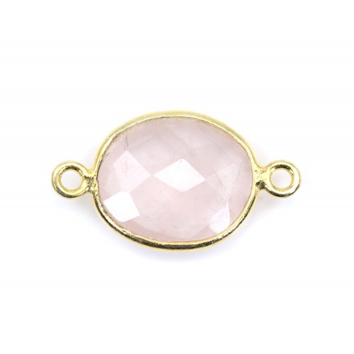 Quarzo rosa ovale sfaccettato incastonato su argento dorato 2 anelli 11x13mm x 1pc