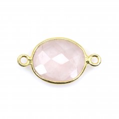 Cuarzo rosa ovalado engastado en plata dorada 2 anillos 11x13mm x 1pc