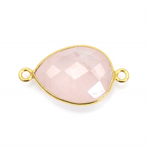 Goccia di quarzo rosa sfaccettata su argento dorato 2 anelli 13x17mm x 1pc