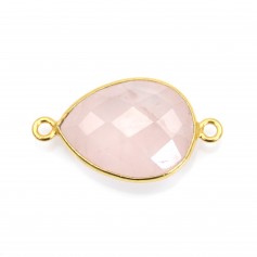 Facetada de gota de quartzo rosa sobre prata dourada 2 anéis 13x17mm x 1pc