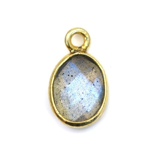 Oval faceted Labradorite charm set in 925 sterling silver and gold 7*12mm x 1pc