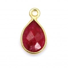 Charm Gemstone dyed ruby color drop faceted set silver 925 gold plated 7*13mm x 1pc