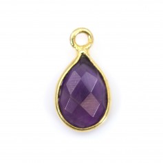 Amethyst drop faceted charm set in silver 925 gilded with fine gold 7*13mm x 1pc