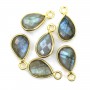 Labradorite charm faceted drop set in 925 silver gilded with fine gold 7x13mm x 1pc