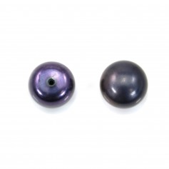 Perlas cultivadas de agua dulce, semiperforadas, azul oscuro, botón, 13.5-14mm x 4pcs