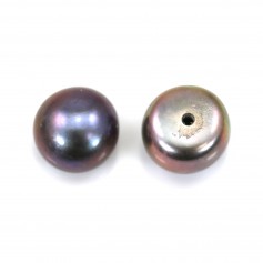 Half-drilled flat round dark grey freshwater cultured pearl 5.5-6mm x 30pcs
