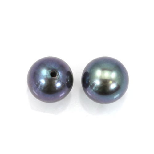 Perla cultivada de agua dulce, semi-perforada, azul oscuro, redonda, 7-7.5mm x 1pc