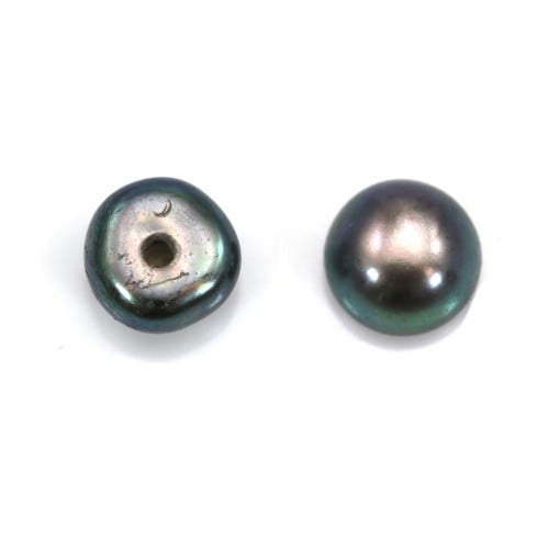Perlas cultivadas de agua dulce, semiperforadas, grises, botón, 5-5.5mm x 30pcs
