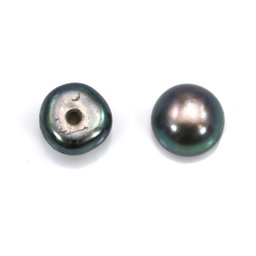 Perles de culture d'eau douce, semi-percée, gris foncé, bouton, 5-5.5mm x 30pcs