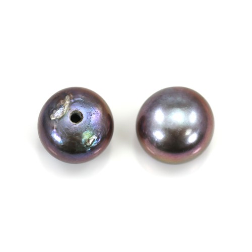 Half-drilled bluish flattened round freshwater pearls 8-8.5mm x 2pcs