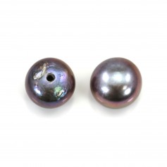 Perlas cultivadas de agua dulce, semiperforadas, azul oscuro, botón, 7.5-8mm x 2pcs