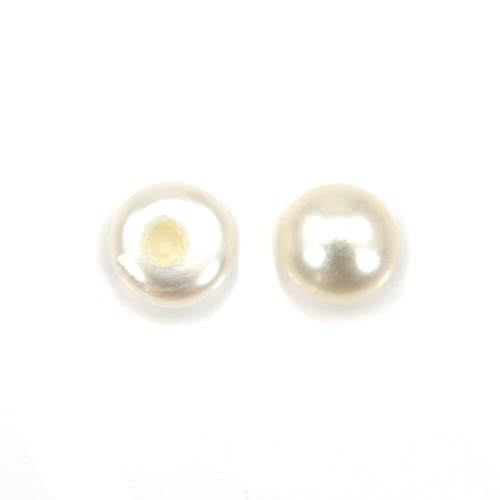 Perle de culture d'eau douce, semi-percée, blanche, bouton, 2.5-3mm x 6pcs