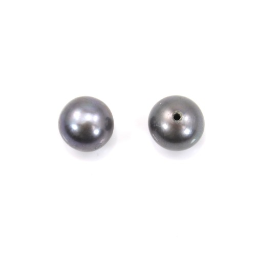Perle de culture d'eau douce half-percée ronde grise 6.5-7mm x 1pc