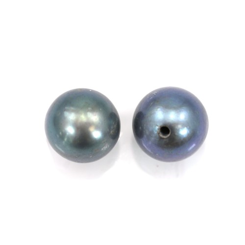 Perle de culture d'eau douce half-percée ronde bleu foncé 6.5-7mm x 1pc