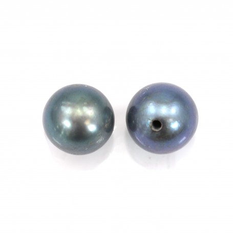 Perle de culture d'eau douce half-percée ronde bleu foncé 6.5-7mm x 1pc