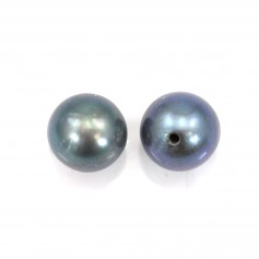 Dark blue half-drilled round freshwater cultured pearl 6.5-7mm x 1pc