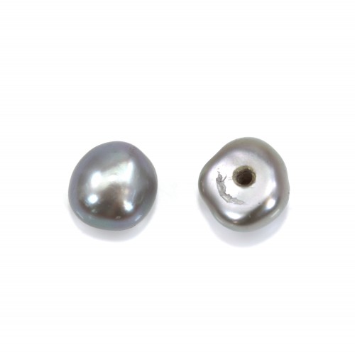 Semi-perforated Pearl freshwater Gray round plat 4-4.5mm x 2pcs