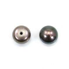 Perlas cultivadas de agua dulce, semiperforadas, negras, botón, 8-9mm x 4pcs