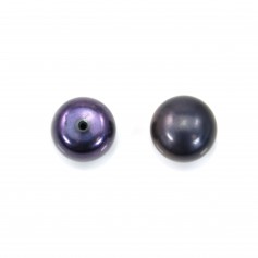 Perlas cultivadas de agua dulce, semiperforadas, azul oscuro, botón, 9-10mm x 4pcs