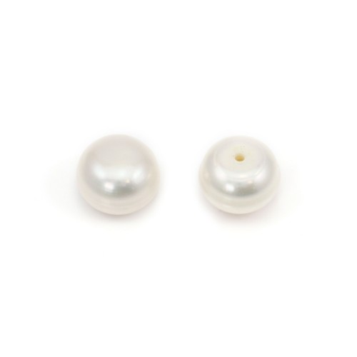 Perle de culture d'eau douce, semi-percée, blanche, bouton, 7.5-8mm x 4pcs