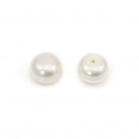 Perle de culture d'eau douce, semi-percée, blanche, bouton, 7.5-8mm x 4pcs