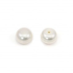 Perle coltivate d'acqua dolce, semi-perforate, bianche, a bottone, 7,5-8 mm x 4 pz