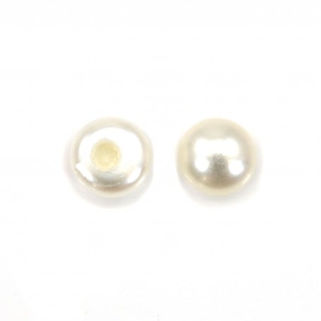 Perle de culture d'eau douce, semi percée, blanche, bouton 3-3.5mm x 10pcs
