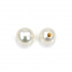Perles de culture d'eau douce, semi-percée, blanche, ronde, 3.5-4mm x 2pcs
