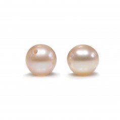 Salmon half-drilled round freshwater cultured pearl 6-6.5mm x 2pcs