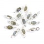 Oval faceted Labradorite charm set in 925 silver 4x11mm x 1pc