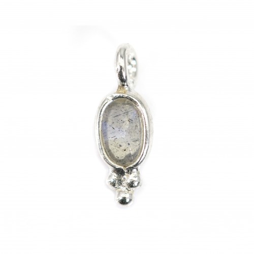 Oval faceted Labradorite charm set in 925 silver 4*11mm x 1pc