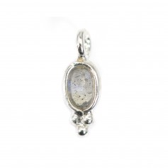 Oval faceted Labradorite charm set in 925 silver 4x11mm x 1pc