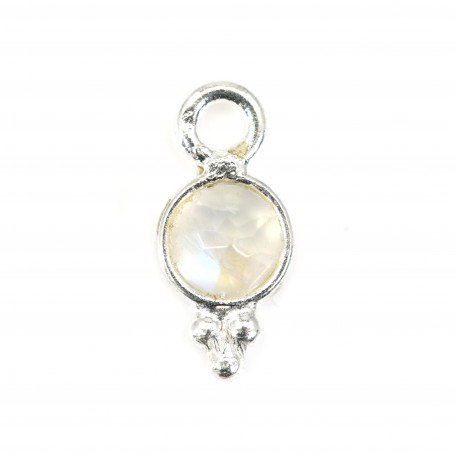 Charm Gemstone round faceted moon set in silver 925 5x11mm x 1pc