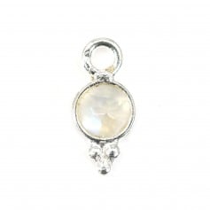 Charm Gemstone round faceted moon set in silver 925 5*11mm x 1pc