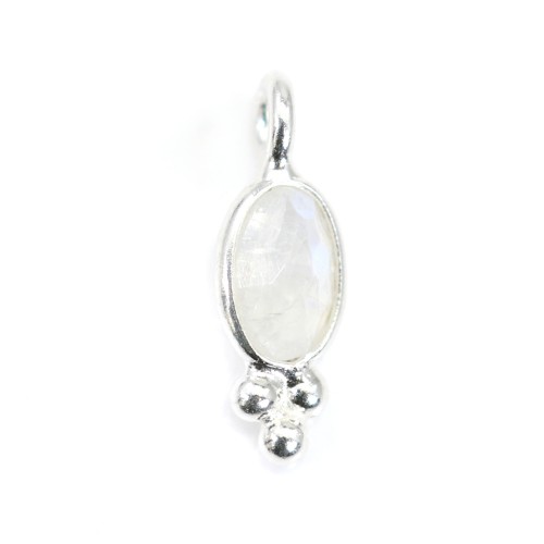 Charm Gemstone faceted oval moon set in 925 silver 4*11mm x 1pc